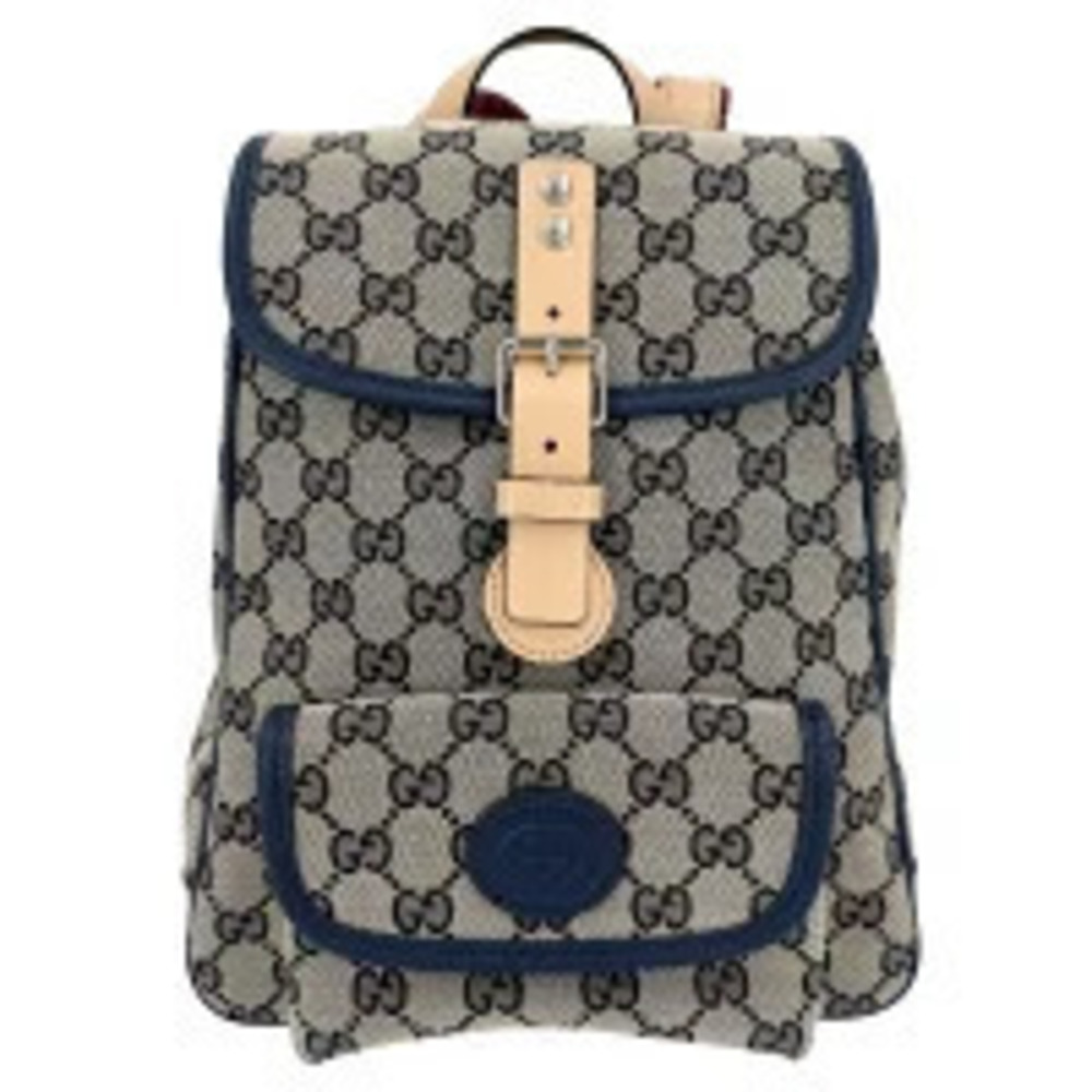 Gucci Backpack Rucksack GG Canvas Leather Navy Blue Brown